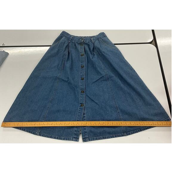 Venice Blues Denim Blue Jean Skirt Size 14 Center Button Up Elastic Waist Pocket - Picture 6 of 7